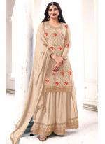 Chinnon Beige Wedding Wear Printed Plazzo Suit